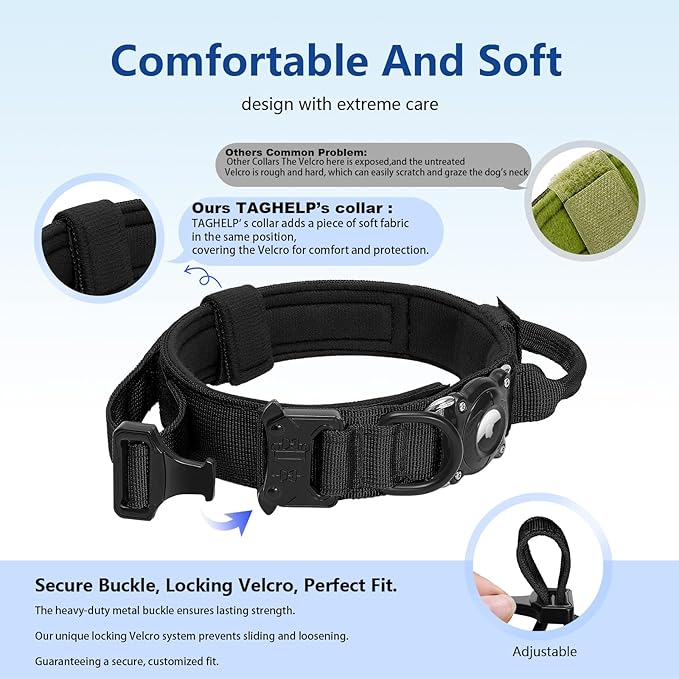 AirTag Dog Collar with QR Code, Tactical Waterproof AirTag Holder, Smart No-App ID Tag for Lost Pet Recovery, Padded Comfort for Medium and Large Dogs (Green,M)