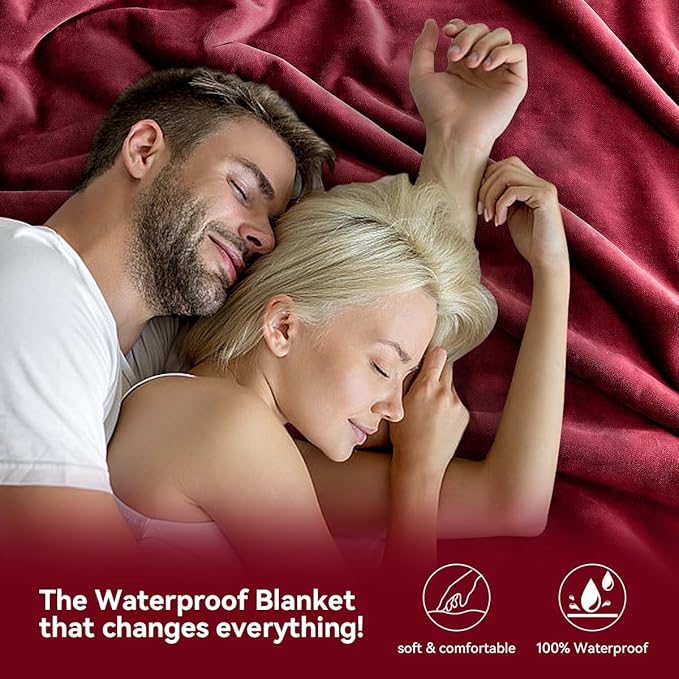 Waterproof Blanket - Travel Blankets Stain Proof, Absorbent, Leakproof, Reversible, Plush Cozy & Washable - Waterproof Couch Cover Ideal for Bed/Couch, Dogs/Cats (80"x90", Wine red/Black)