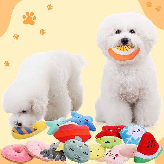 Hungdao 80 Pcs Dog Toys Bulk Squeaky Dog Gifts for Medium Small Puppy Stuffed Plush Chew Toys Small Pet with Squeakers for Puppies Teething(Novel Style)