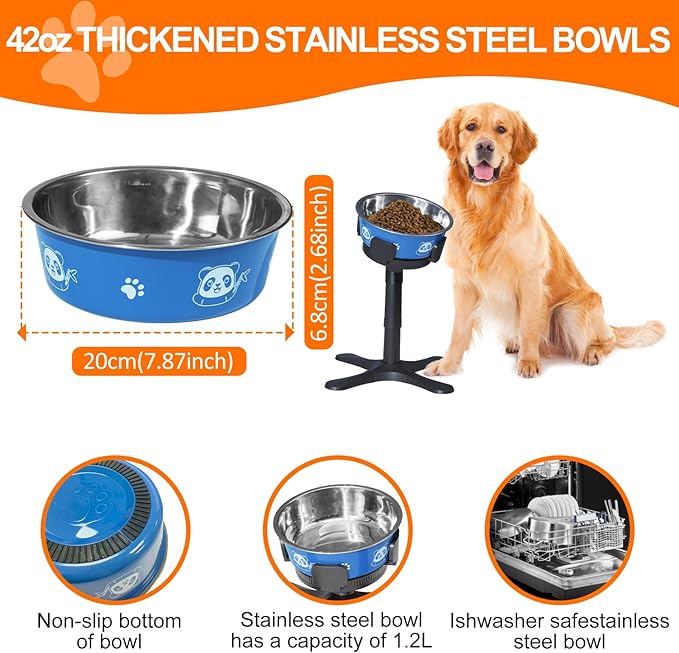 Elevated Dog Bowls 3 Height Adjustable Raised Bowl Stand with 42oz Stainless Steel Dog Food Bowls Tiltable Dogs Feeder Adjusts to 5.5",9.45",13.2" Non-Slip for Small Medium Large Dogs