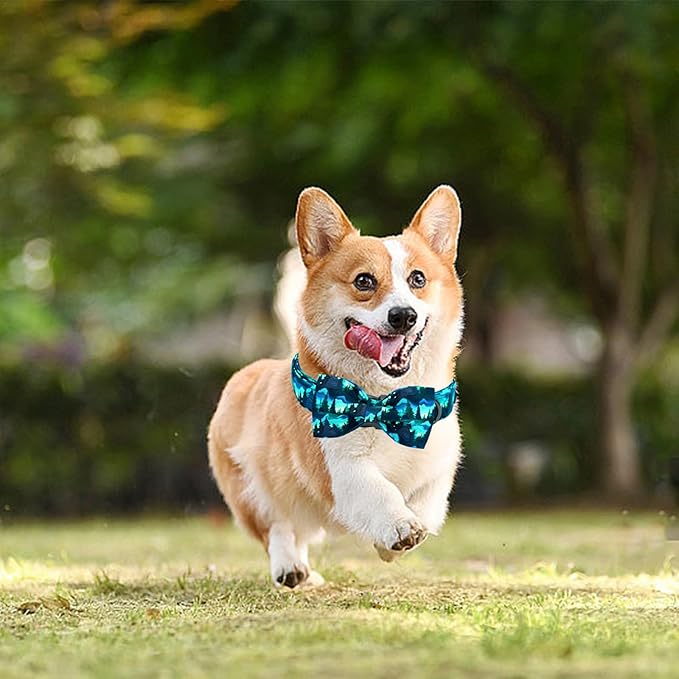 Lionheart glory Dog Bow Collar Green Spring Summer Cute Collars for Small Dogs, Soft Duty Adjustable Dog Collar with Bowtie Pet Collars Bows Pet Gift