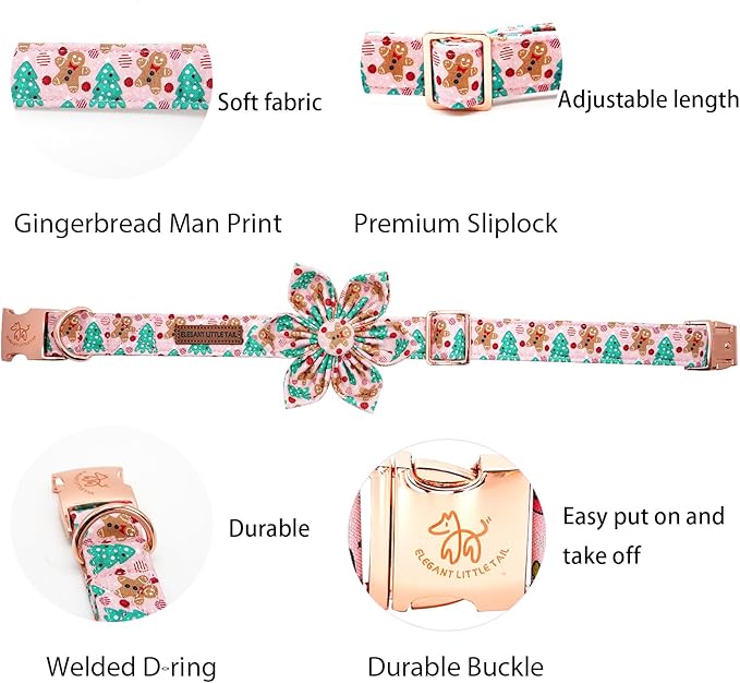 Elegant Little Tail Dog Collar with Flower, Christmas Dog Collar for Medium Dogs