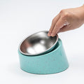 bzyoo 16oz Tilted Dog Bowl for Small Dogs & Cats, 15° Elevated Stainless Steel Pet Feeder, Ergonomic Anti-Vomiting Food Bowl for Frenchie, Pug, Persian Cat, Non-Skid Melamine Stand, Sprinkle (Green)