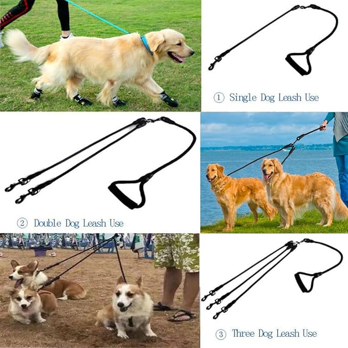3 in 1 Durable Nylon Dog Leash with Padded Handle, 360° Swivel No Tangle Climbing Rope Removable Pet Traction Rope, Lead for Medium Large Dogs Black