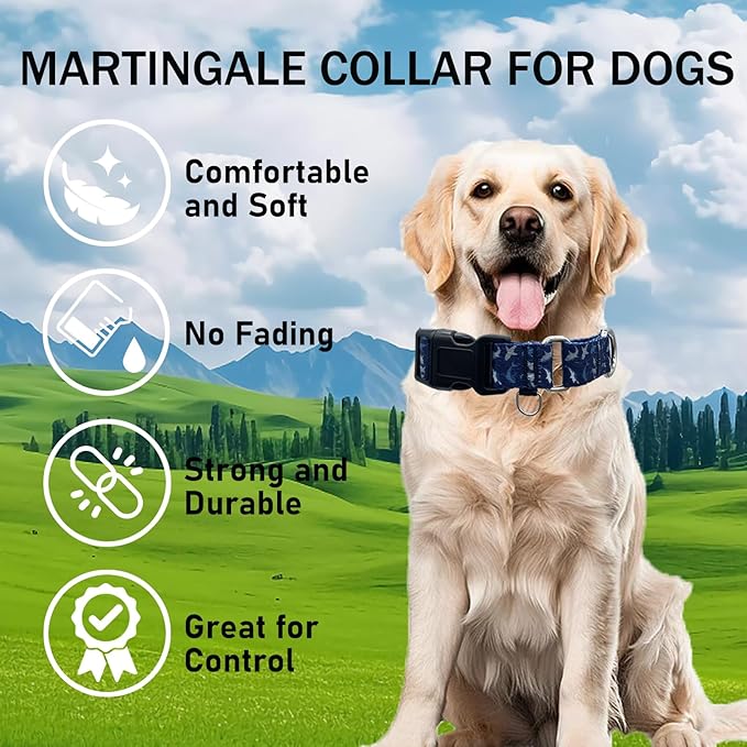 Martingale Collar for Dogs with Buckle Shark Dog Collar Adjustable Soft Nylon Boy Dog Collars for Puppy Dogs, Deep Blue Shark