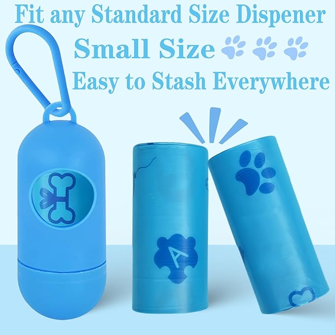 Dog Poop Bags, Cute Blue Pet Poop Bags, 240 Counts 13.8” x 9.8” Dog Waste Bags Rolls with Holder, Leak-Proof Strong & Thick Trash Bags for Doggie Cat Pet