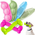 6 Pcs Puppy Teething Chew Toys Rubber Bones Shaped Dog Teething Rings Pet Cute Pink Small Dog Toys for 2-8 Months Small Dogs Cleaning Relieving Itching(Green, Deep Pink, Blue, Rose Red, Yellow Green)