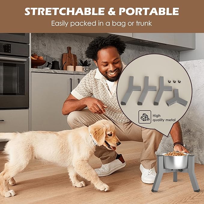 Eelevated Dog Bowl Stand for Small Dogs, Adjustable Width 5.2-8.66'', Raised Dog Food Water Bowls, 7.8'' Tall, Grey-Bowl Not Included
