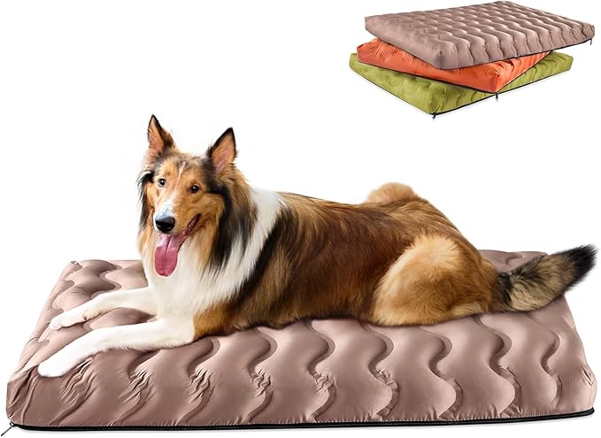 Orthopedic Dog Bed Outdoor Waterproof Dogs Crate Bed for Large Medium Small Dogs, Washable Cooling Dog Bed Mat with Removeable Cover & Memory Foam（36" x 27", Beige