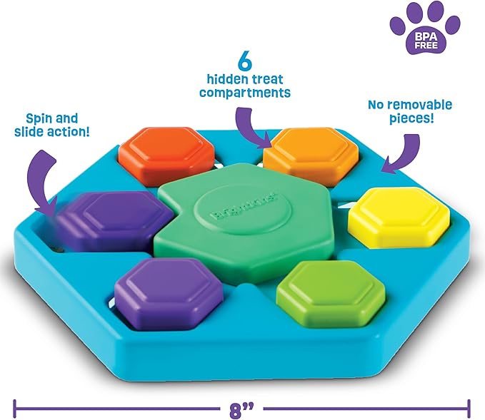 Brightkins Spin & Seek Hexagon Treat Puzzle - Interactive Dog Toys, Puzzle Feeder for Small and Large Dogs, Enrichment Toy Puzzles to Keep Pets Busy, Treat Dispensing Puppy Toys, Cognitive Dog Toy