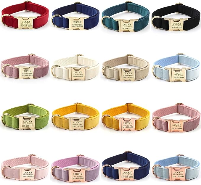 PETDURO Custom Dog Collar Personalized with Name Engraved Quick Release Rose Gold Metal Buckle for Large Medium Small Girl Dogs - Dog Leash and Bow Tie Available - Soft Comfy Velvet (Purple, S)