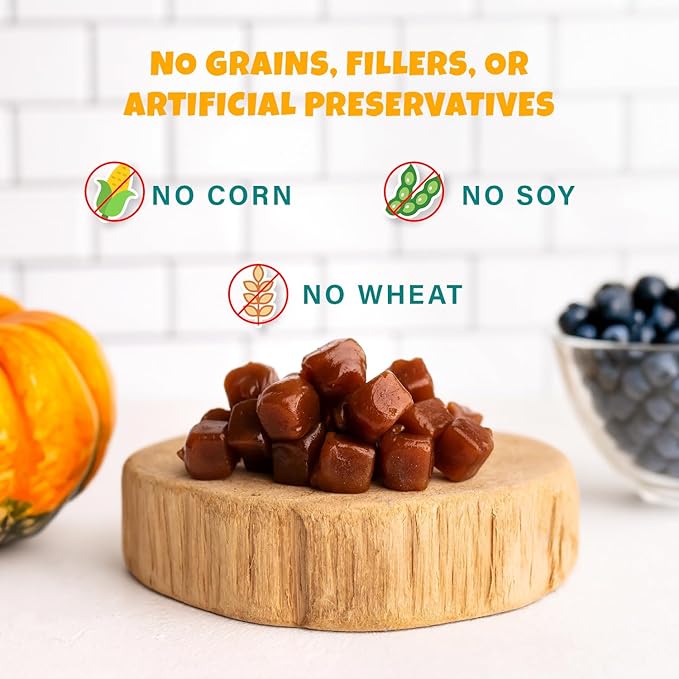 PETIPET Plant-Based Pumpkin Dog Treats - Pumpkin, Carrot, Apple, and Blueberry Soft & Chewy - Vegetarian, Vegan Dog Treats with Organic Ingredients - Low-Protein, Hypoallergenic, Gluten-Free