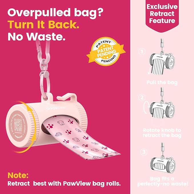 Dog Poop Bags Rolls with Retractable Poop Bag Holder, Leak Proof and Extra Thick Lavender Pet Waste Bags, 70% Recycled GRS Certified, 1 Dispenser and 105 Bags for Doggy Walking & Cat Litter