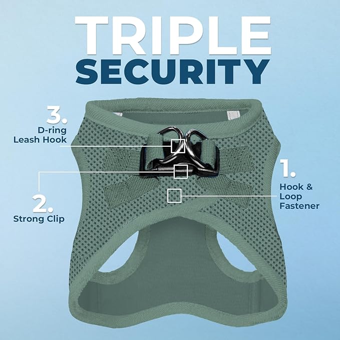 Best Pet Supplies - All Weather Mesh/Plush, Reflective, No Pull Harness for Small, Medium Dogs, Cats - Secure with Hook & Loop Fastener, Buckle, Double D-Rings - Moss Green, XL
