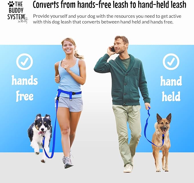 The Buddy System Hands Free Dog Leash, Adjustable Leash for Running, Jogging, Training and Service Dogs, Great for Small, Medium and Large Dogs, Made in USA (Royal Blue, X-Large Belt (33"- 60" Waist))