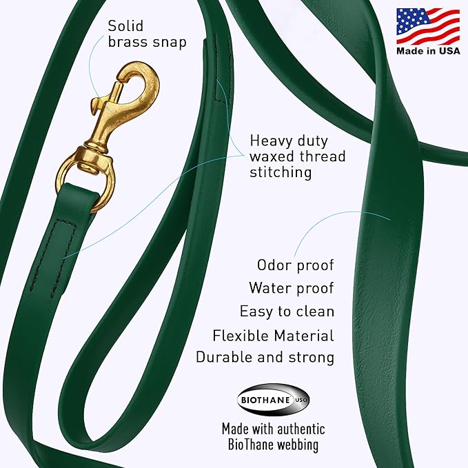 Viper K9 Biothane Working Dog Leash Waterproof Lead for Tracking Training Schutzhund Dog Sport & Search - Odor-Proof Long Line with Solid Brass Snap for Puppy Medium and Large 5/8" x 10ft Hunter Green