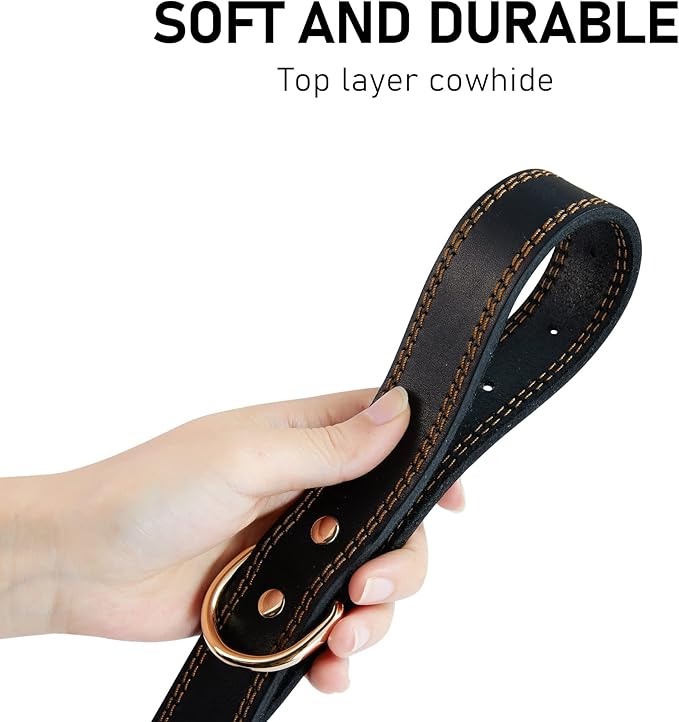 Genuine Leather Dog Collar, Heavy Duty Wide Dog Collar for Small, Medium, Large and Extra Large Dog (XL: 1.4" Wide for 18.6"-25.8" Neck, Dual Stitch - Black)