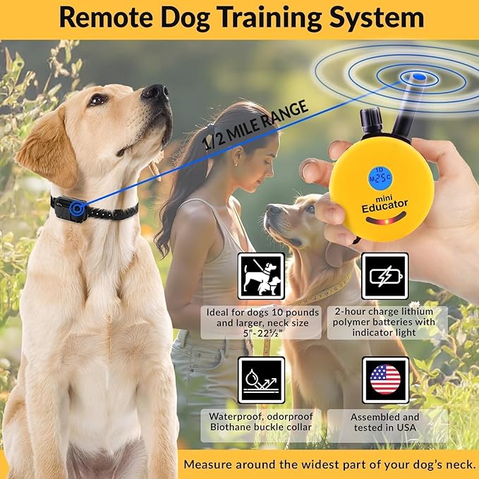 E-Collar – Educator ET-302B-C 1/2 Mile Waterproof Remote Dog Training Collar Includes Premium Finger Clicker Trainer, 100 Programmable Levels + Vibration + Light + Sound, Black