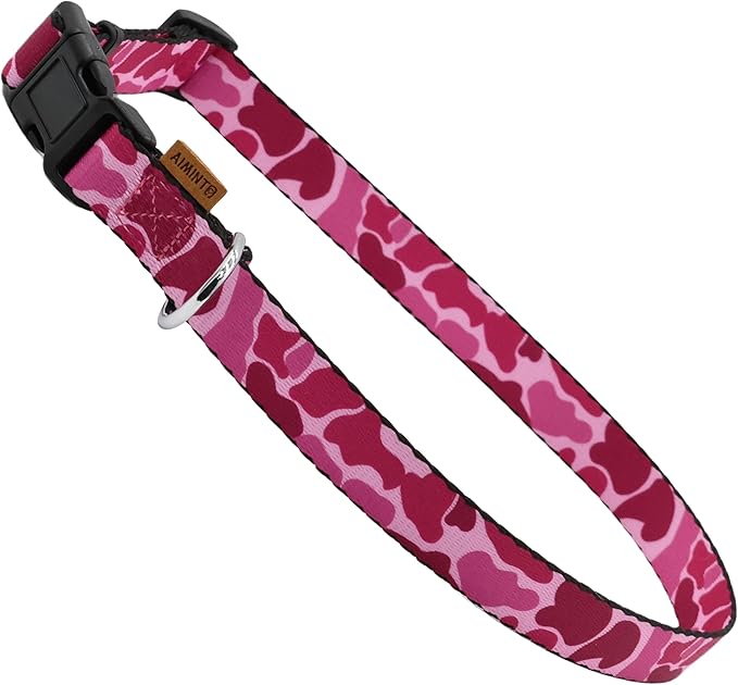 Dog Collar, Cute Camouflage Pattern, Soft and Adjustable Collar with Quick Release Buckle (XS (Neck 9-13", Width 3/8"), Camouflage Pink)