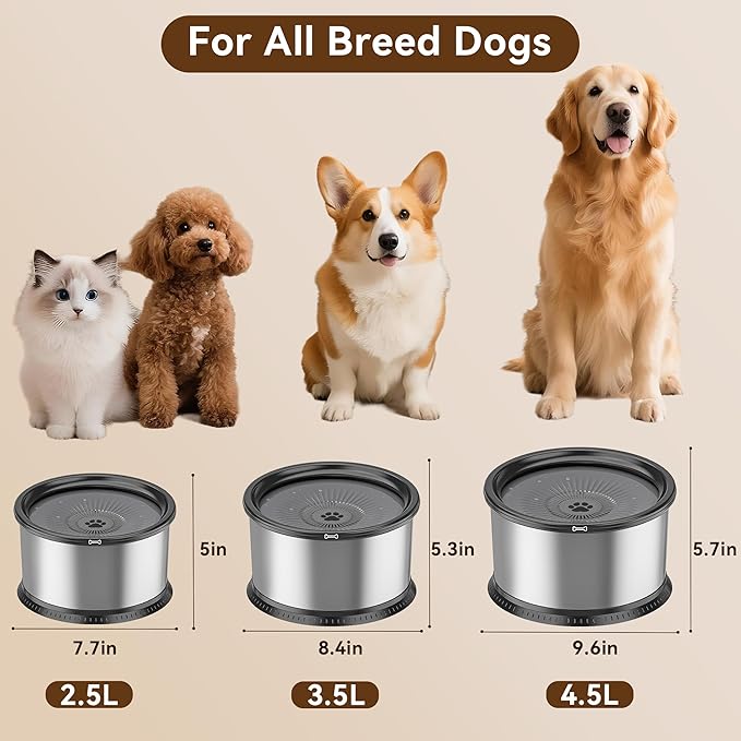 2PCS 3.5L No Spill Dog Water Bowl 118oz Stainless Steel Slow Water Bowl for Small Medium Large Dogs Splash Proof Pet Bowl with Anti-Slip Mat for Sloppy Messy Drinkers