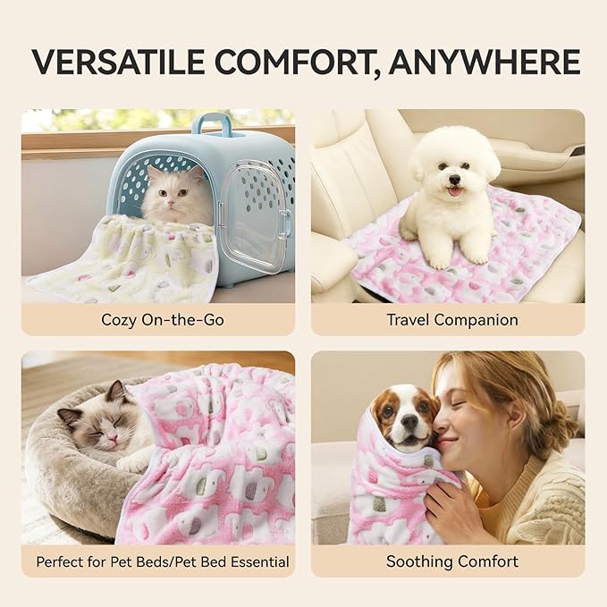 LINENLUX 1 Pack 3 Blankets Super Soft Fluffy Premium Fleece Dog Blankets for Puppy Cat Pet Blanket Flannel Throw Warm Sleep Elephant Pattern 31x20 inches