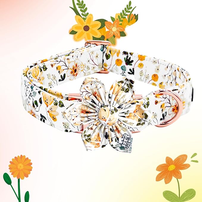 Elegant little tail Dog Collar, Floral Print Spring Pet Collars with Flower Pet Gift Girl Flower Collar Female Adjustable Dog Collars for Medium Dogs