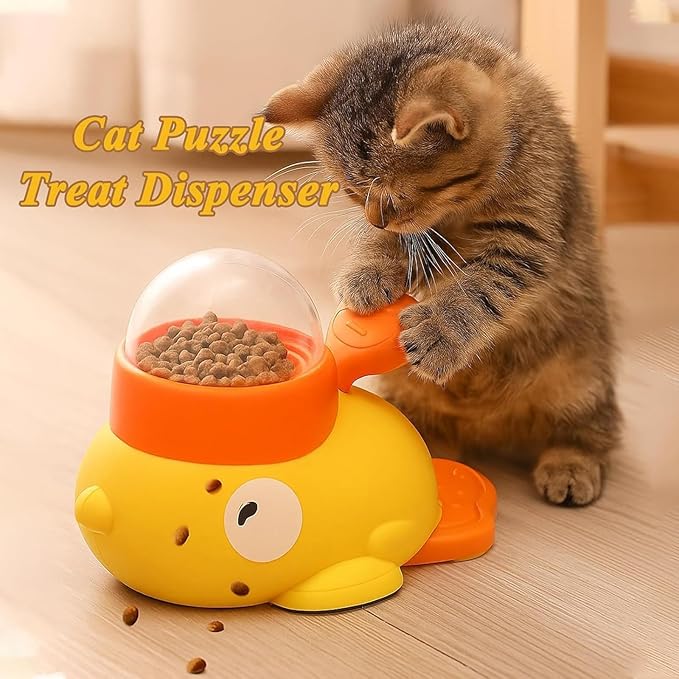 Duck Cat Treat Dispenser, Little Yellow Duck Cat Toy Treat Feeder, Ducks Puzzle Feeder for Cats, Interactive Ducks-Shaped Puzzle Feeder for Dogs, Slow Feeder for Pet Eating & Iq Training (White)
