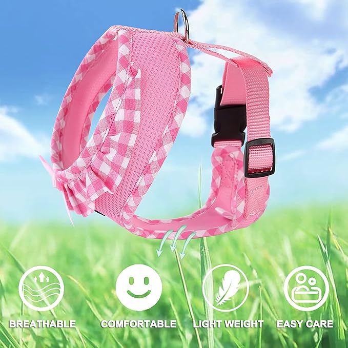 SuperBuddy Upgraded Soft Mesh Dog Harness, Super Breathable Lightweight Pet Harnesses for Puppy Dogs Outdoor Walking, Pink Dog Harness -Large