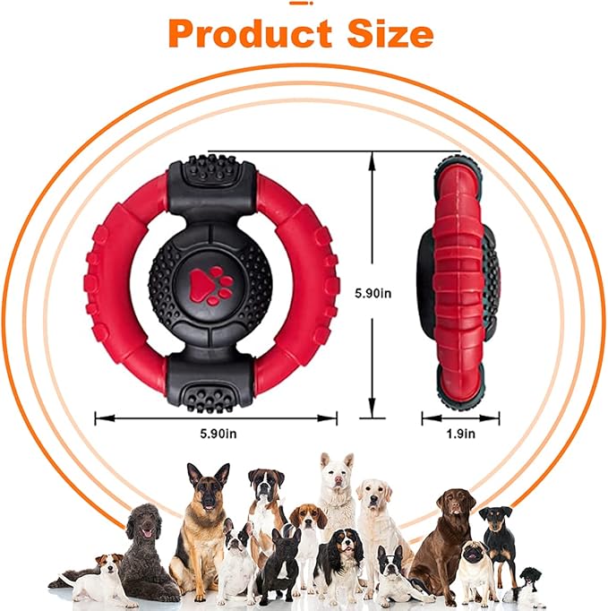 Chew Toy, Nylon Rubber Steering Wheel Shape Indestructible Dog Squeaky Toys for Small，Large and Medium Dogs, Dog Teeth Cleaning, Milk Flavor, 5.9 inches