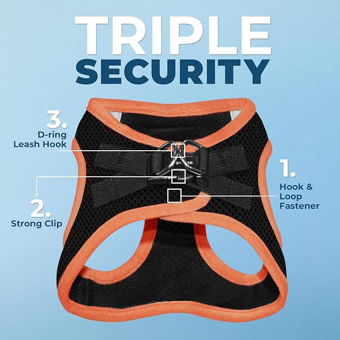 Best Pet Supplies - All Weather Mesh/Plush, Reflective, No Pull Harness for Small, Medium Dogs, Cats - Secure with Hook & Loop Fastener, Buckle, Double D-Rings - Black/Orange Trim, S