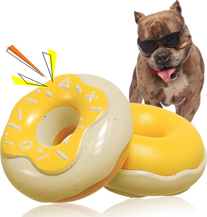 Squeaky Donut Dog Toy for Aggressive Chewers，Doughnut Shaped Dog Chewing Toy with a Creamy Aroma，for Aggressive Chewers Medium Large Breed，Indoor and Outdoor Toys for Dogs (Yellow)