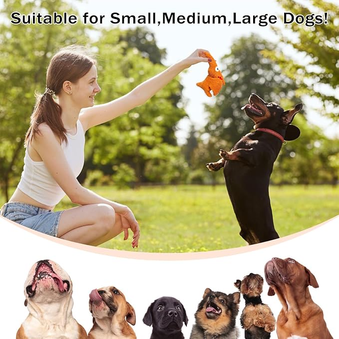 LWBMG Squeaky Dog Toys Plush Dog Toy with Crinkle Paper Dinosaur Dog Toy Stuffed Animals Chew Toy Plush Squeaky Dog Birthday Toys for Small Medium Large Dogs Orange