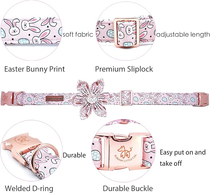 Elegant little tail Easter Dog Collar,Pink Bunny Dog Collars Holiday Pet Collar with Flower Pet Gift Adjustable Puppy Collars for Small Puppy