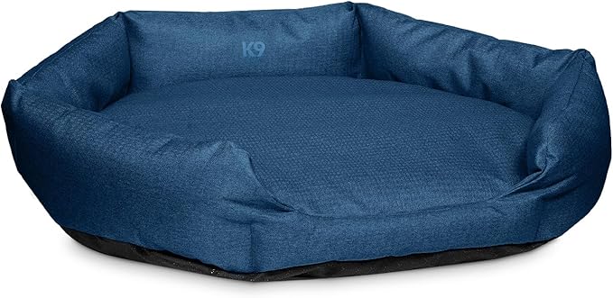K9 Ballistics Tough Ripstop Oval Bolster Dog Bed, Calming Round Den Shape, Scratch Resistant, Machine Washable - Small, Pacific Blue Premium Finish