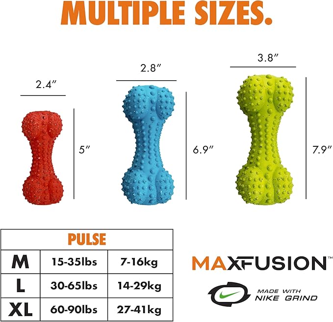 Max Fusion Made with Nike Grind, Arlee Rubber Bone Dog Toy, Dog Toys for All Dogs, Blue Durable & Natural Rubber Chew Toy for Play, Fetch, Tug & Chewing, Large, 1 Count