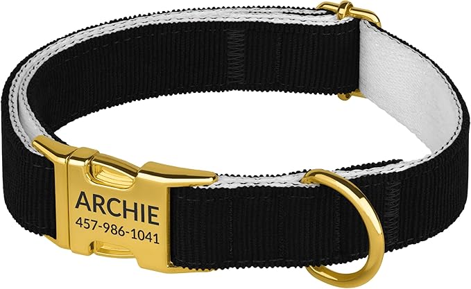 Personalized Dog Collar with Gold Metal Buckle, Velvet Custom Dog Collars for Small, Medium & Large Dogs – Puppy Collars with Metal Buckle, 4 Sizes, 8 Colors (Black, L, 15"-19")