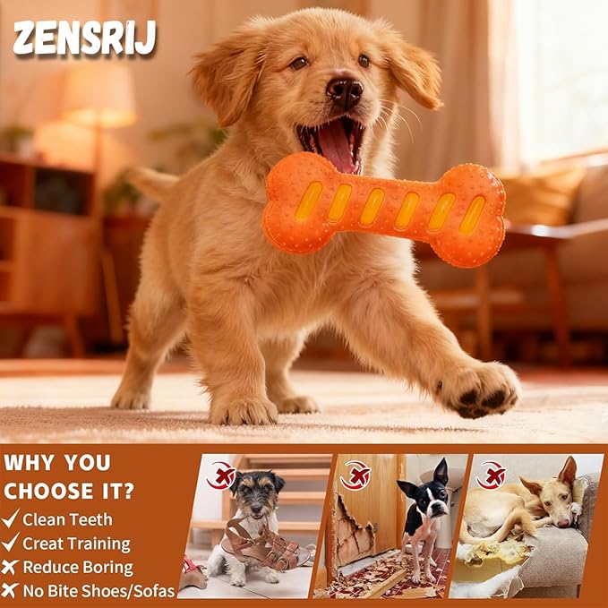 Dog Squeaky Toys for Aggressive Chewers,Dog Toys，Tough Durable Dogs Toys with Natural Rubber，Chewers for Small, Medium and Large Breeds Bone Toy