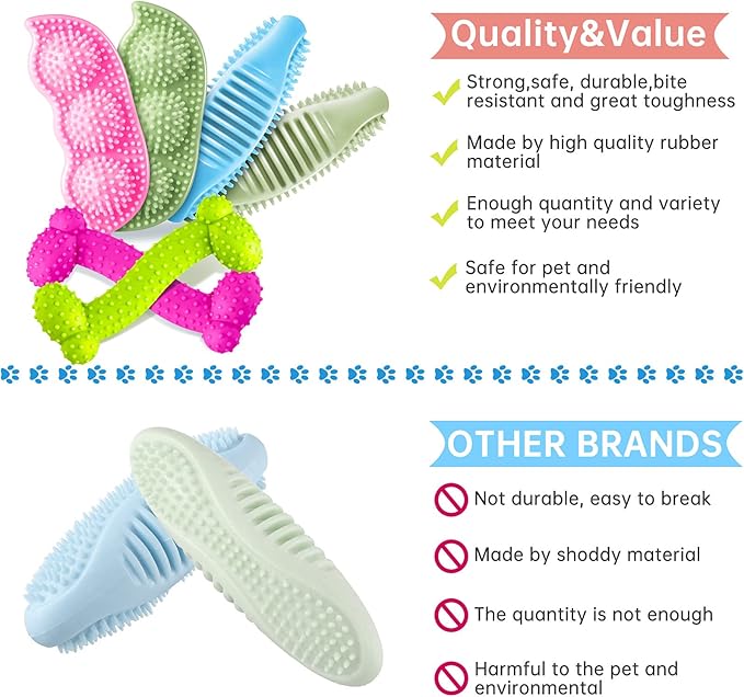 6 Pcs Puppy Teething Chew Toys Rubber Bones Shaped Dog Teething Rings Pet Cute Pink Small Dog Toys for 2-8 Months Small Dogs Cleaning Relieving Itching(Green, Deep Pink, Blue, Rose Red, Yellow Green)