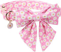 DOGWONG Spring Dog Collar with Sailor Bow, Soft Comfortable Adjustable Cute Pink Daisy Collar Flower Dog Collars for Small Dogs, M