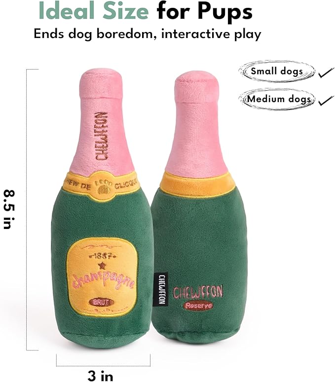 CHEWFFON Enrichment Dog Toys, Interactive Squeaky Champagne Bottle Puppy Toy for Boredom, Plush Present Birthday Toy for Small and Medium Dogs