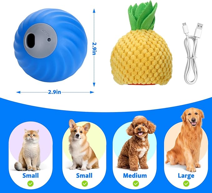 BABORUI Interactive Dog Toys, Adjustable Treat Dispensing Dog Toys Ball, Automatic Dog Puzzle Toy to Keep Them Busy, Enrichment Toy for Small Medium Large Dogs