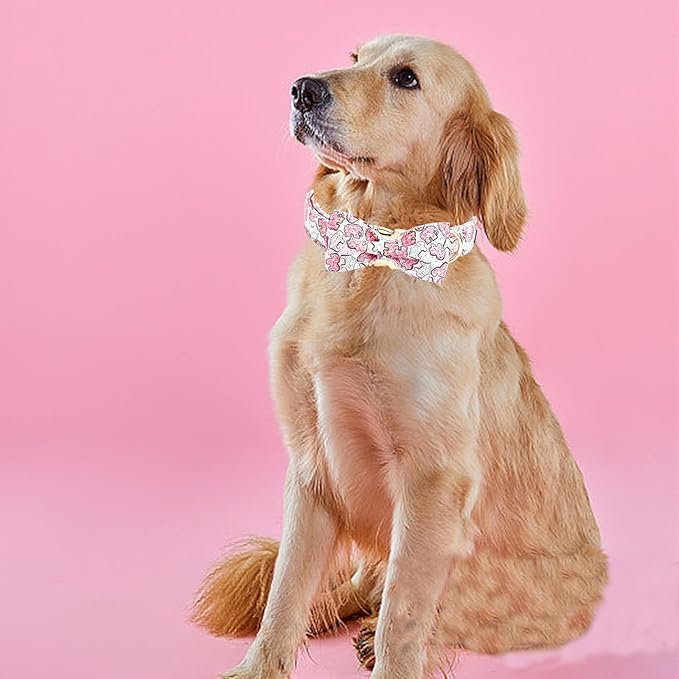 Elegant Little Tail Pink Elephant Cookies Print Cotton Soft Durable Adjustable Dog Collar, Large, For Large Dogs