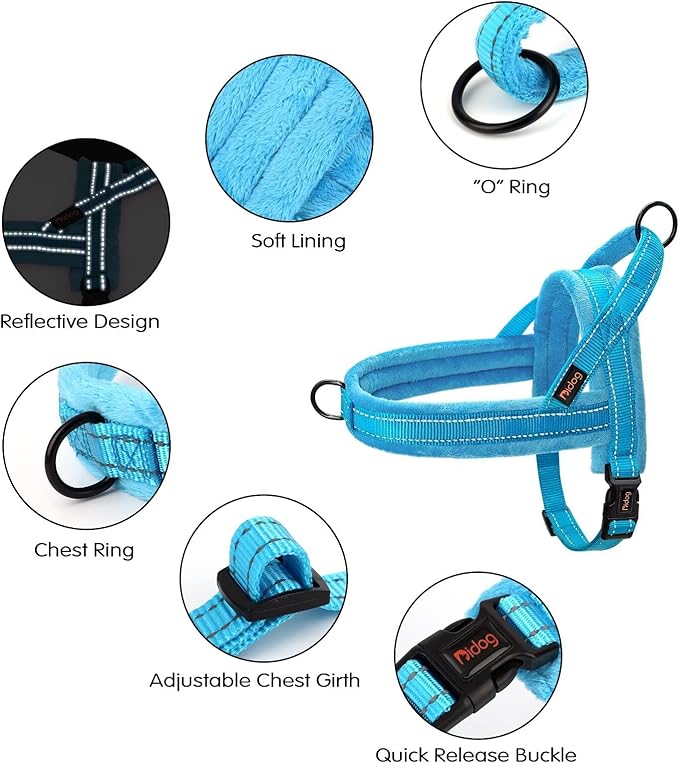 Didog Soft Flannel Padded Dog Vest Harness, No Pull/Quick Fit Reflective Dog Strap Harness, Easy for Training Walking (M:Chest 21-26", Blue)