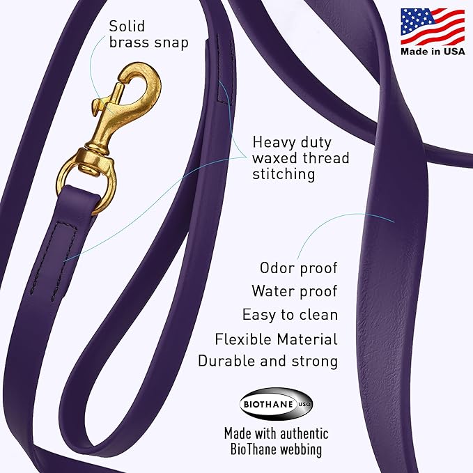 Viper Biothane K9 Working Dog Leash Waterproof Lead for Tracking Training Schutzhund Odor-Proof Long Line with Solid Brass Snap for Puppy Medium and Large Dogs, 20ft Violet Purple