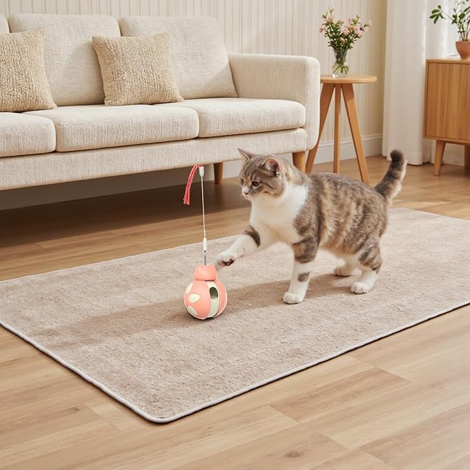 Cat Puzzle Toy for Indoor Cats - Ladybug Design with Treat Dispenser, Tumbler Ball & Detachable Wand Toy | Durable & Safe Interactive Pet Teaser Toy (Pink)