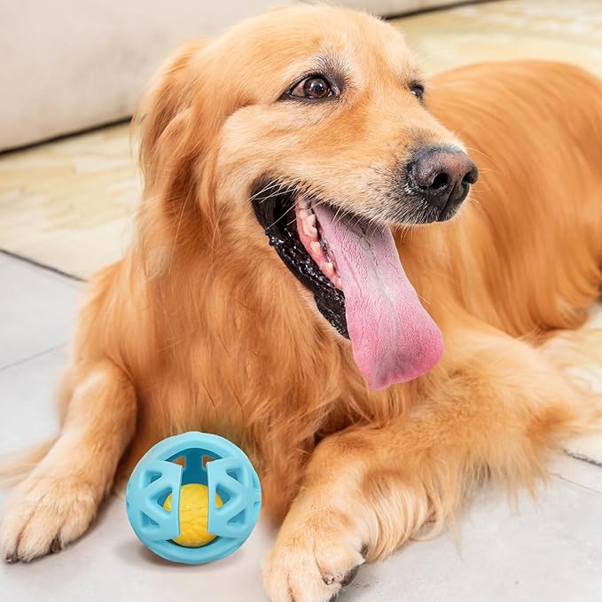 Interactive Dog Ball Cover, Dog Toy Puzzle Ball – Expands Toy Size for Extended Play. Made of Durable Natural Rubber for Tough chewers. (Blue)