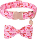 DOGWONG Valentine's Dog Collar with Bow - Cute Heart Bowtie Dog Collars, Adjustable Valentine Pink Heart Pet Collars Design Dog Collar with Quick Release Buckle for Puppy Girl Boy Female Dogs