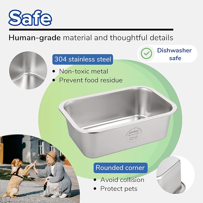 PEDAY 2.64 Gallon Raise Dog Water Bowl, Human Grade 18/8 Stainless Steel