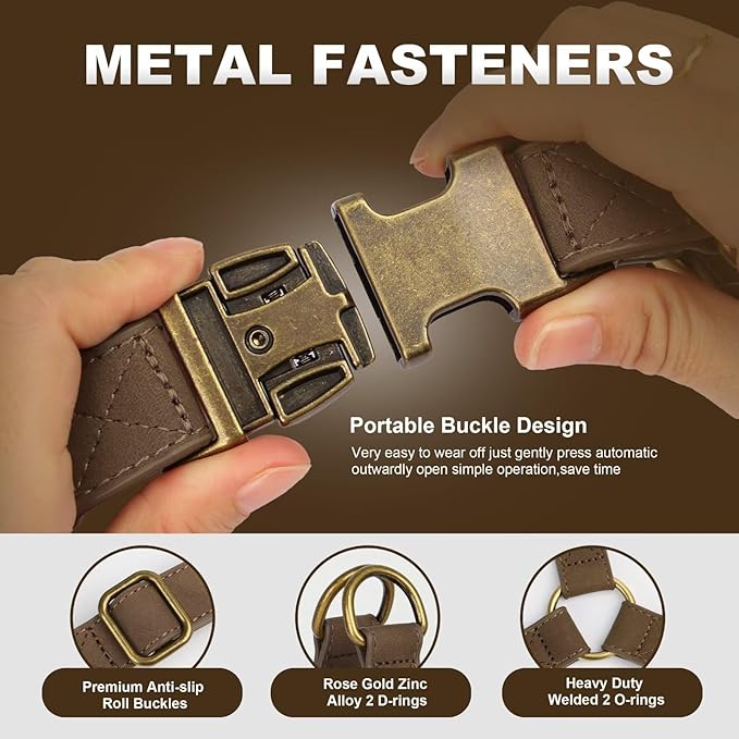 Didog Step in Dog Harness - PU Leather Dog Harness with Antique Bronze Metal Buckle, Easy Walk Dog Halter Harness for Medium Dogs Walking Training (Brown, S: Chest 16-22")