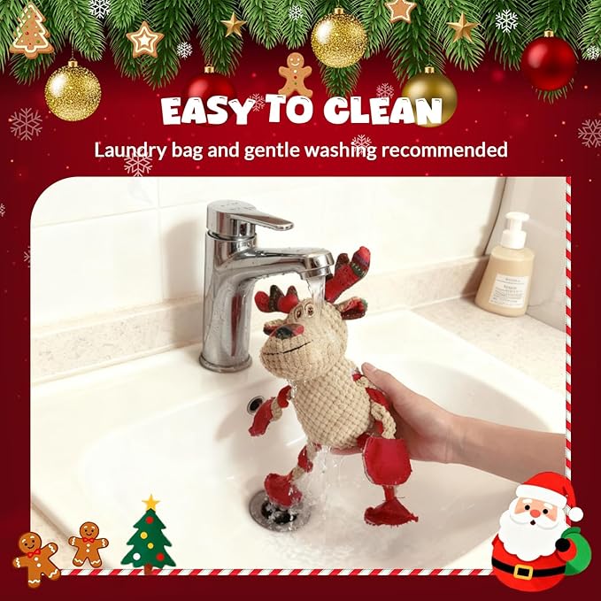 Squeaky Christmas Dog Toys Plush Dog Toy Tug of War Interactive Dog Toys for Aggressive Chewers Cute Stuffed Animal dog toy for Puppies Small Medium and Large Dogs